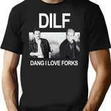 DILF Dang I Love Forks Vintage Premium Heavyweight Cotton T-Shirt - Black