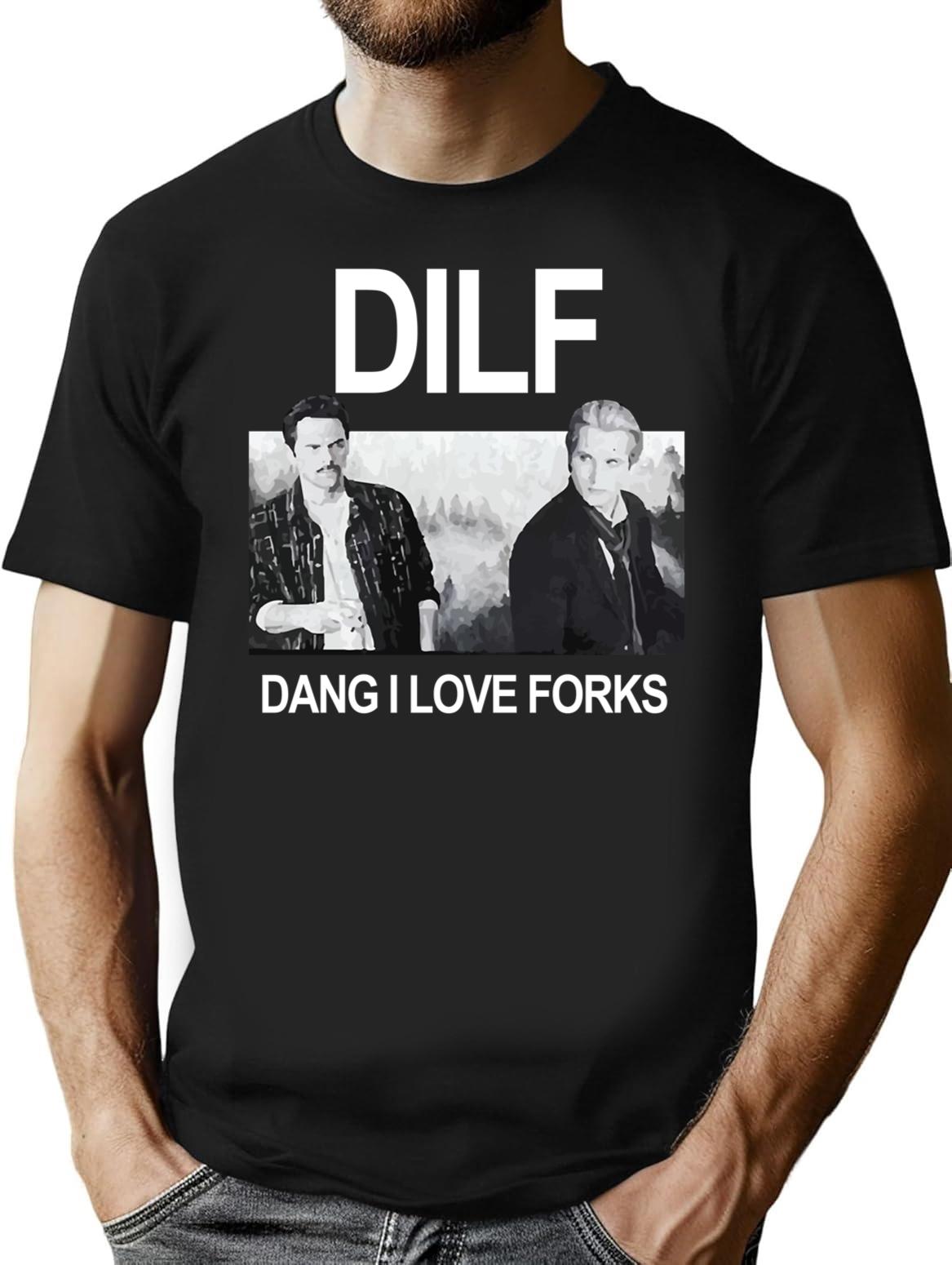 DILF Dang I Love Forks Vintage Premium Heavyweight Cotton T-Shirt - Black