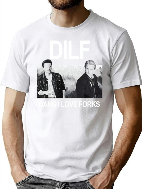 DILF Dang I Love Forks Vintage Premium Heavyweight Cotton T-Shirt - White