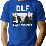 DILF Dang I Love Forks Vintage Premium Heavyweight Cotton T-Shirt - Blue