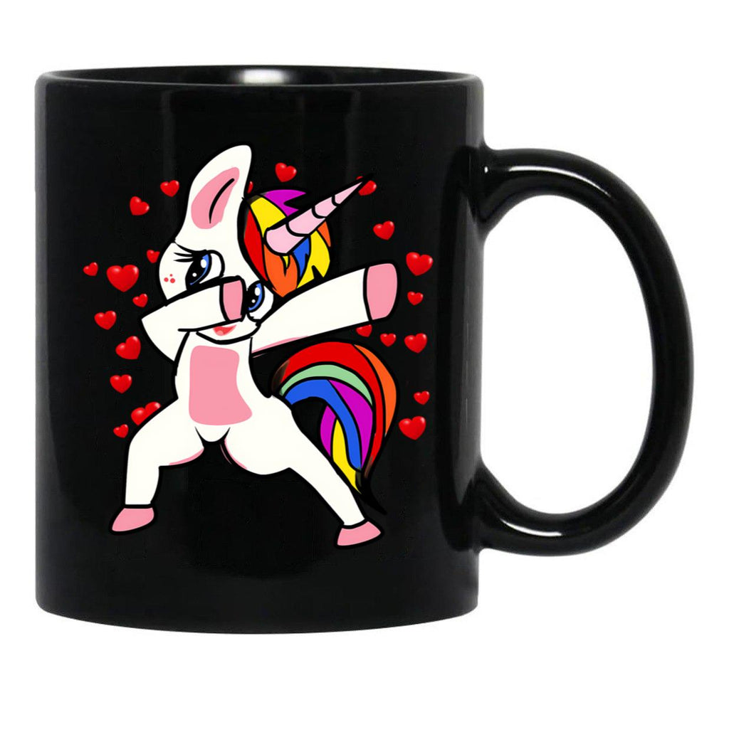 Dabbing Unicorn Valentines Day Love Black Coffee Mug - Black