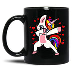 Dabbing Unicorn Valentines Day Love Black Coffee Mug