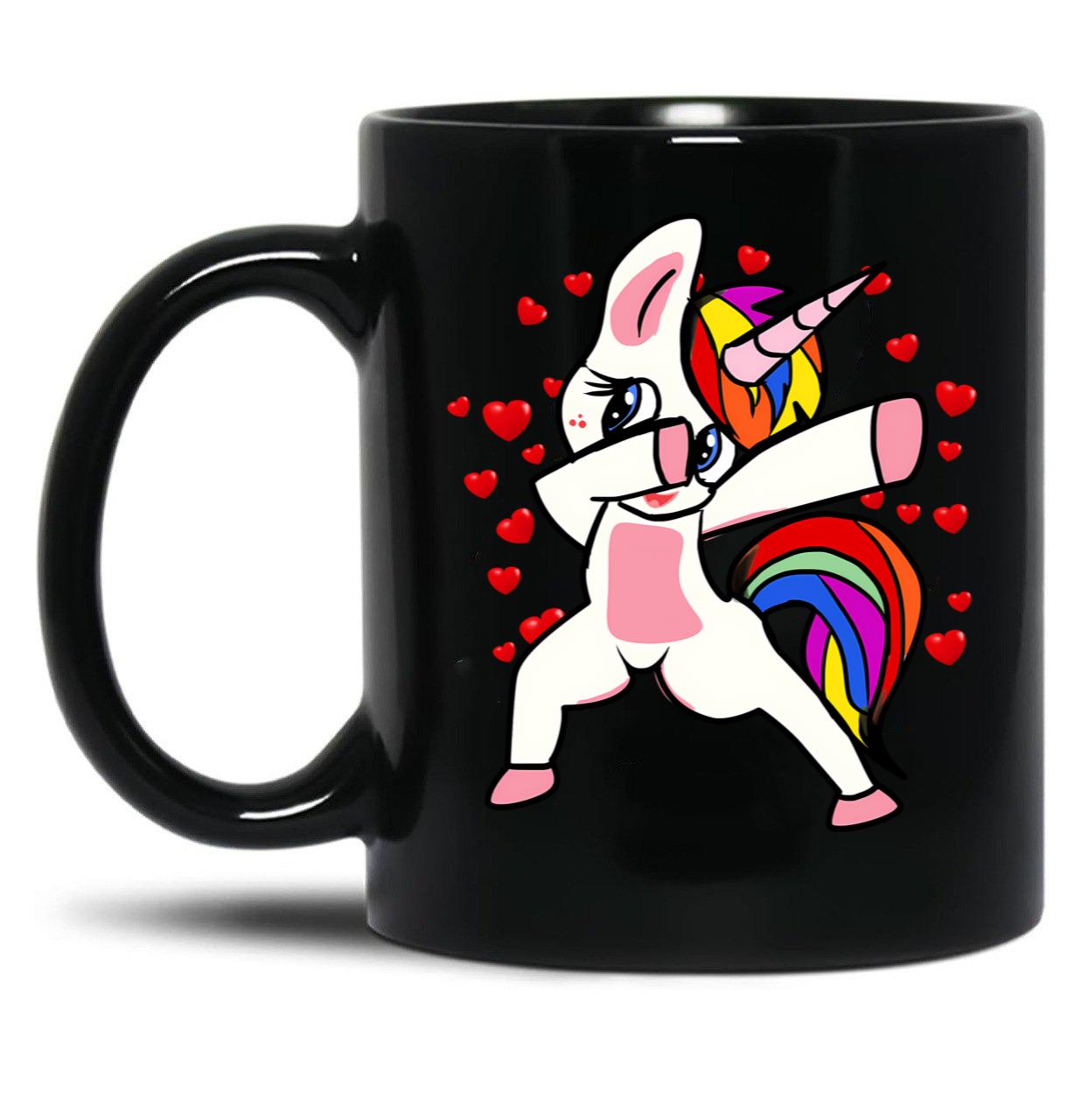 Dabbing Unicorn Valentines Day Love Black Coffee Mug