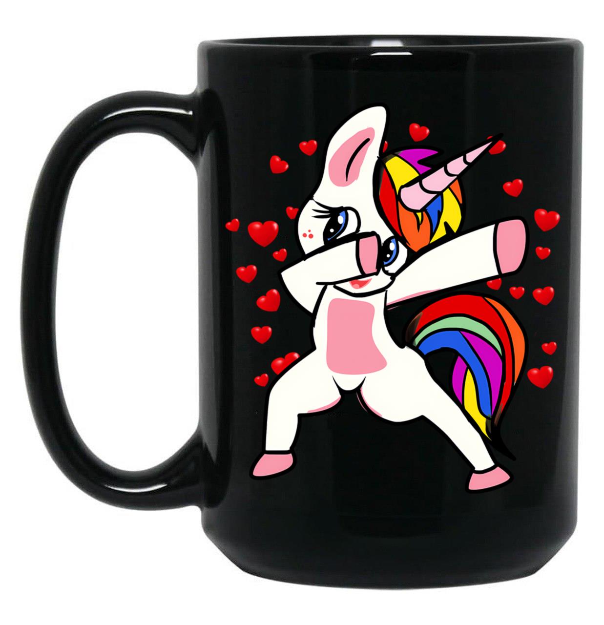 Dabbing Unicorn Valentines Day Love Black Coffee Mug
