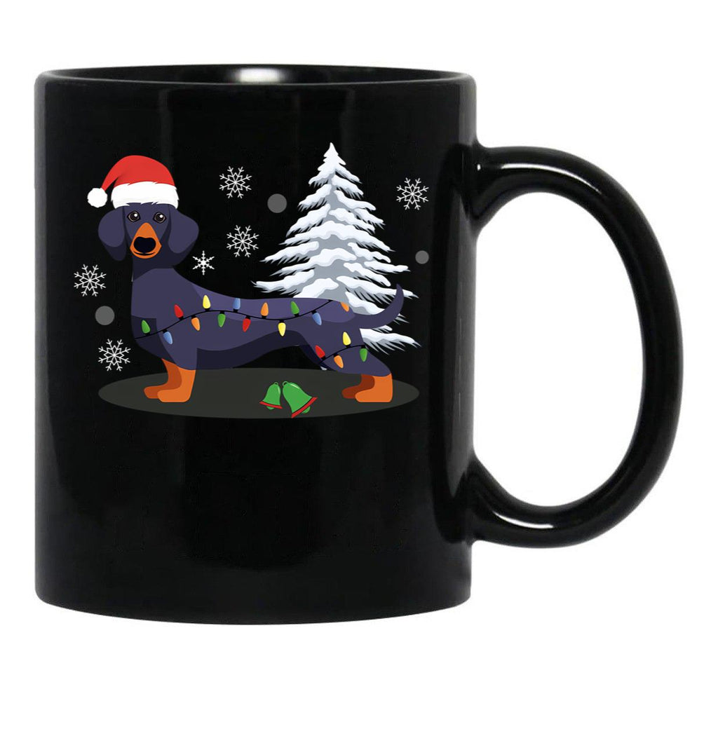 Dachshund Christmas Lights Black Coffee Mug, Gift Coffee Mug - Black