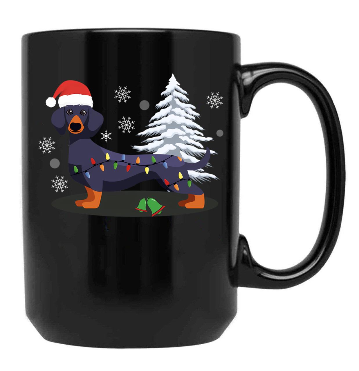 Dachshund Christmas Lights Black Coffee Mug, Gift Coffee Mug