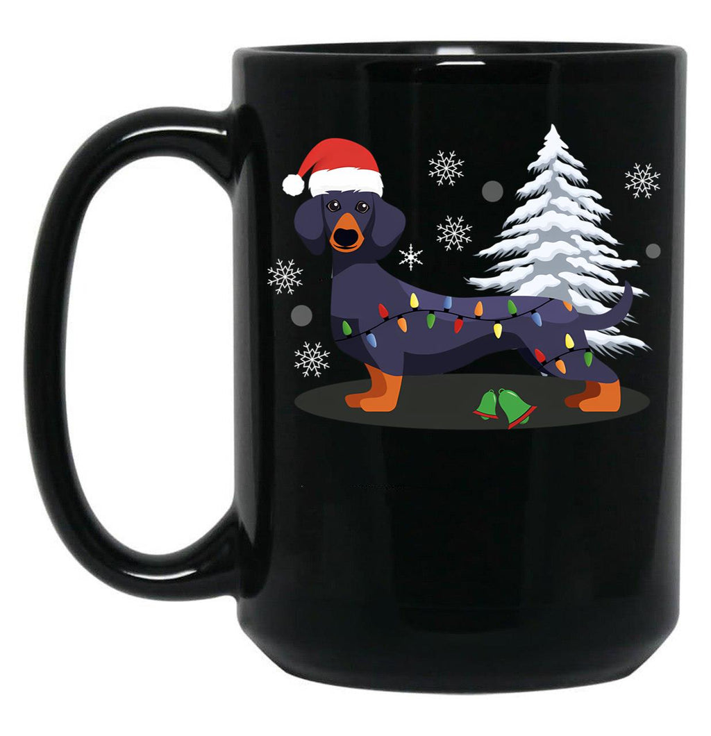 Dachshund Christmas Lights Black Coffee Mug, Gift Coffee Mug