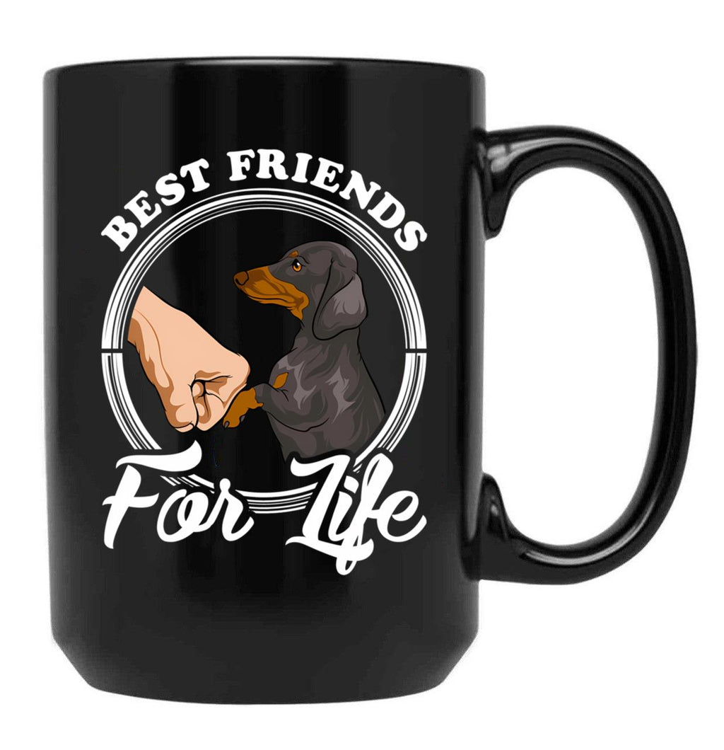Dachshund Lover Design Best Friends For Life Black Coffee Mug, Gift Coffee Mug