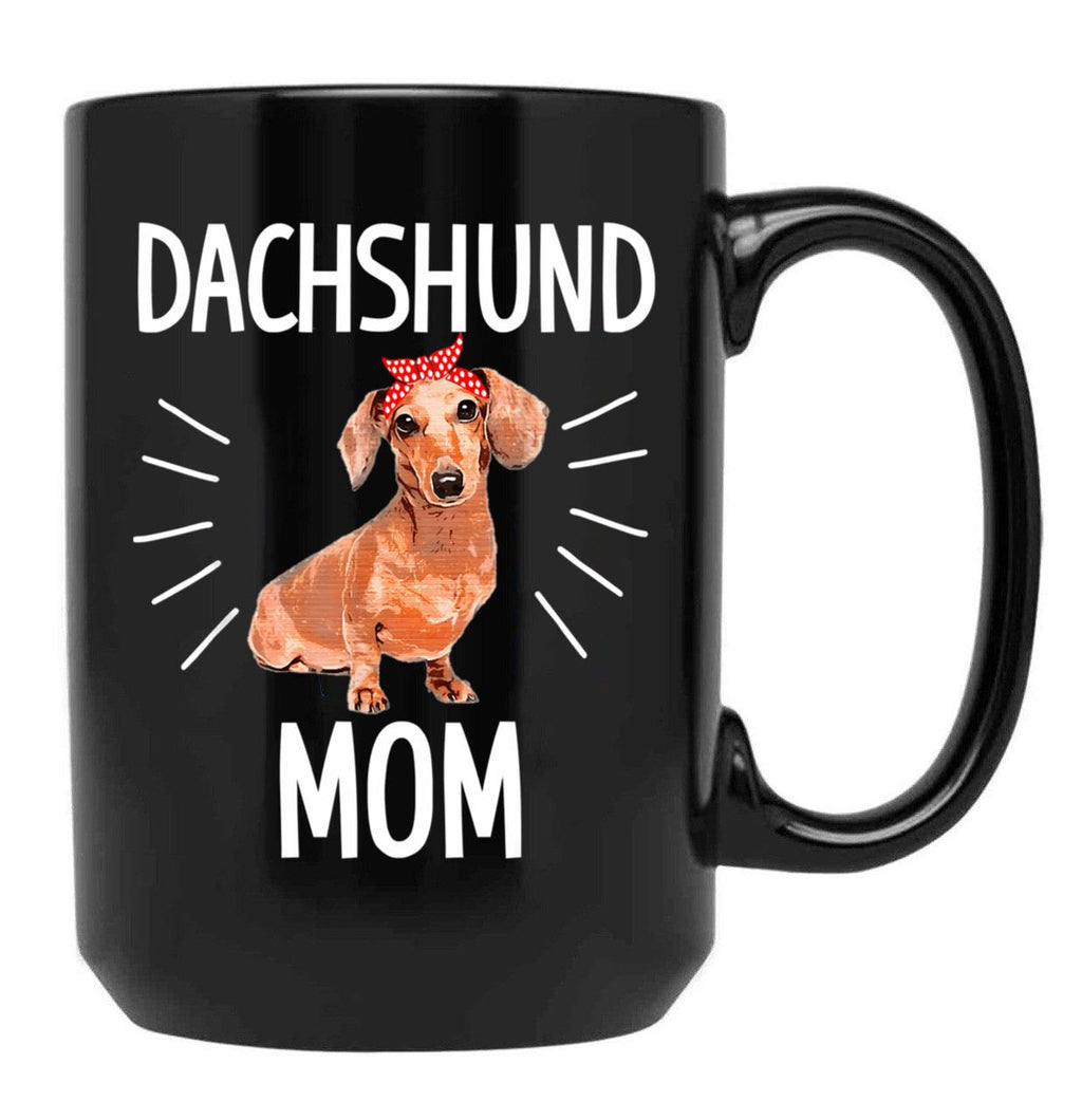 Dachshund Mom Cute Dotson Doxie Wiener Dog Owner Lover Gift Black Coffee Mug, Gift Coffee Mug