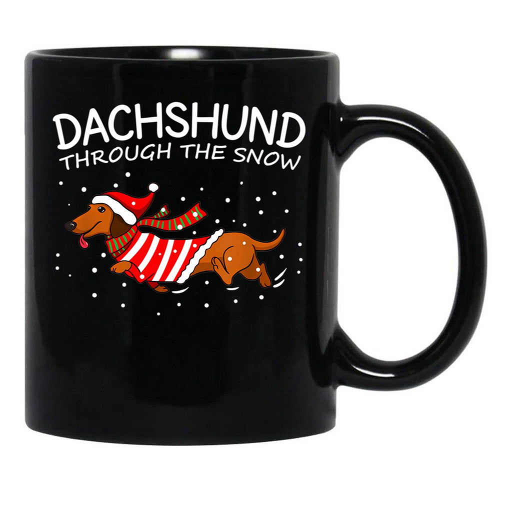 Dachshund Through The Snow Funny Dog Christmas Black Coffee Mug, Gift Coffee Mug - Black