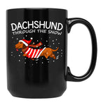 Dachshund Through The Snow Funny Dog Christmas Black Coffee Mug, Gift Coffee Mug