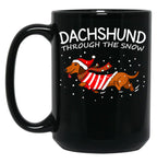 Dachshund Through The Snow Funny Dog Christmas Black Coffee Mug, Gift Coffee Mug