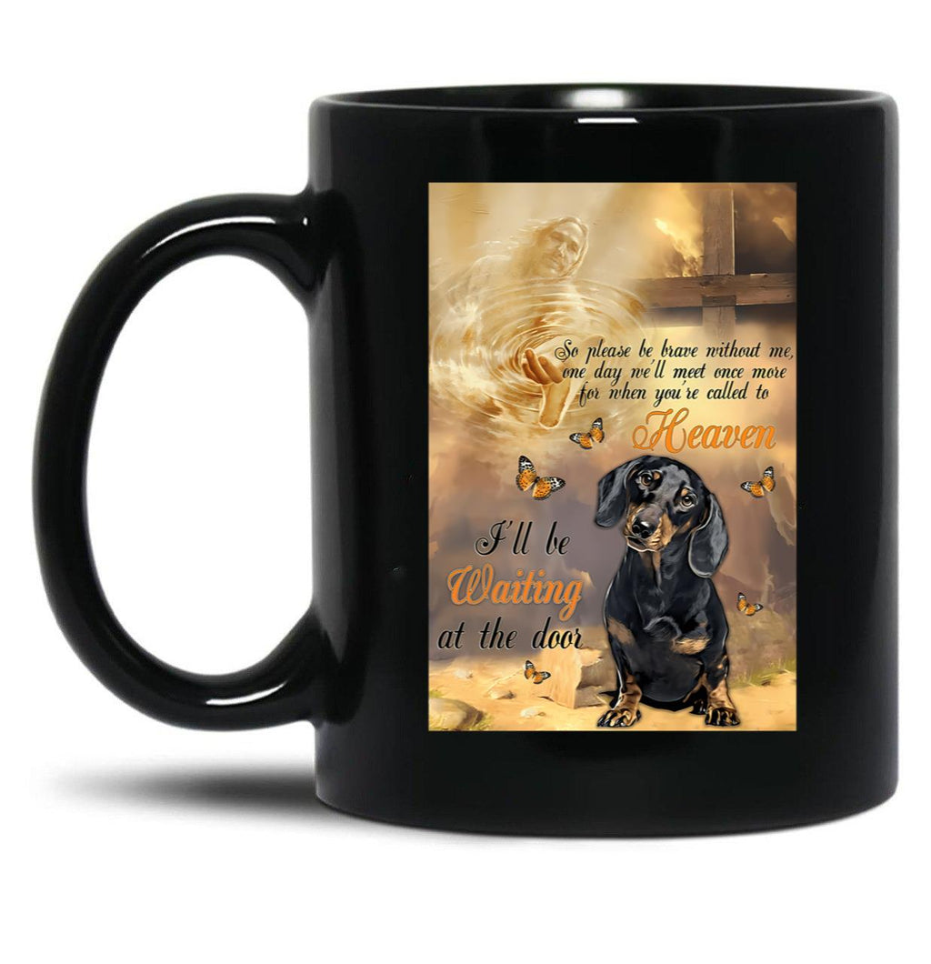 Dachshund Waiting At The Door Black Coffee Mug