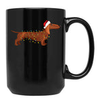 Dachshund Wiener Dog Christmas Light Black Coffee Mug, Gift Coffee Mug