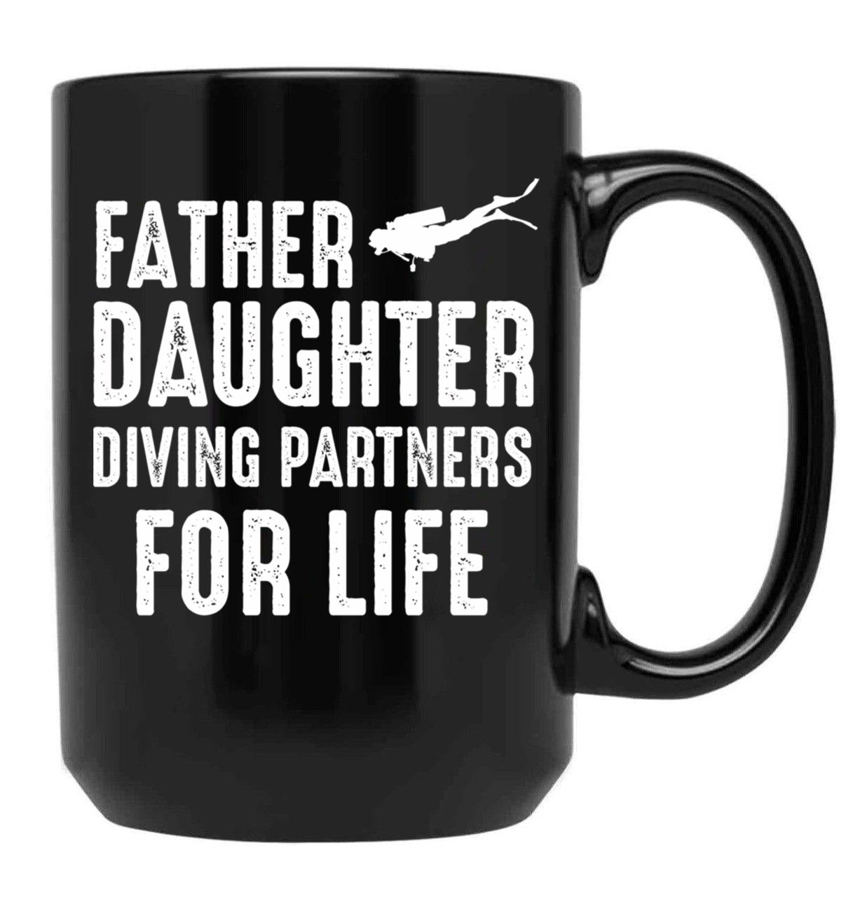 Dad And Daughter Diving Partners For Life Scuba Diving Black Coffee Mug, Gift Coffee Mug
