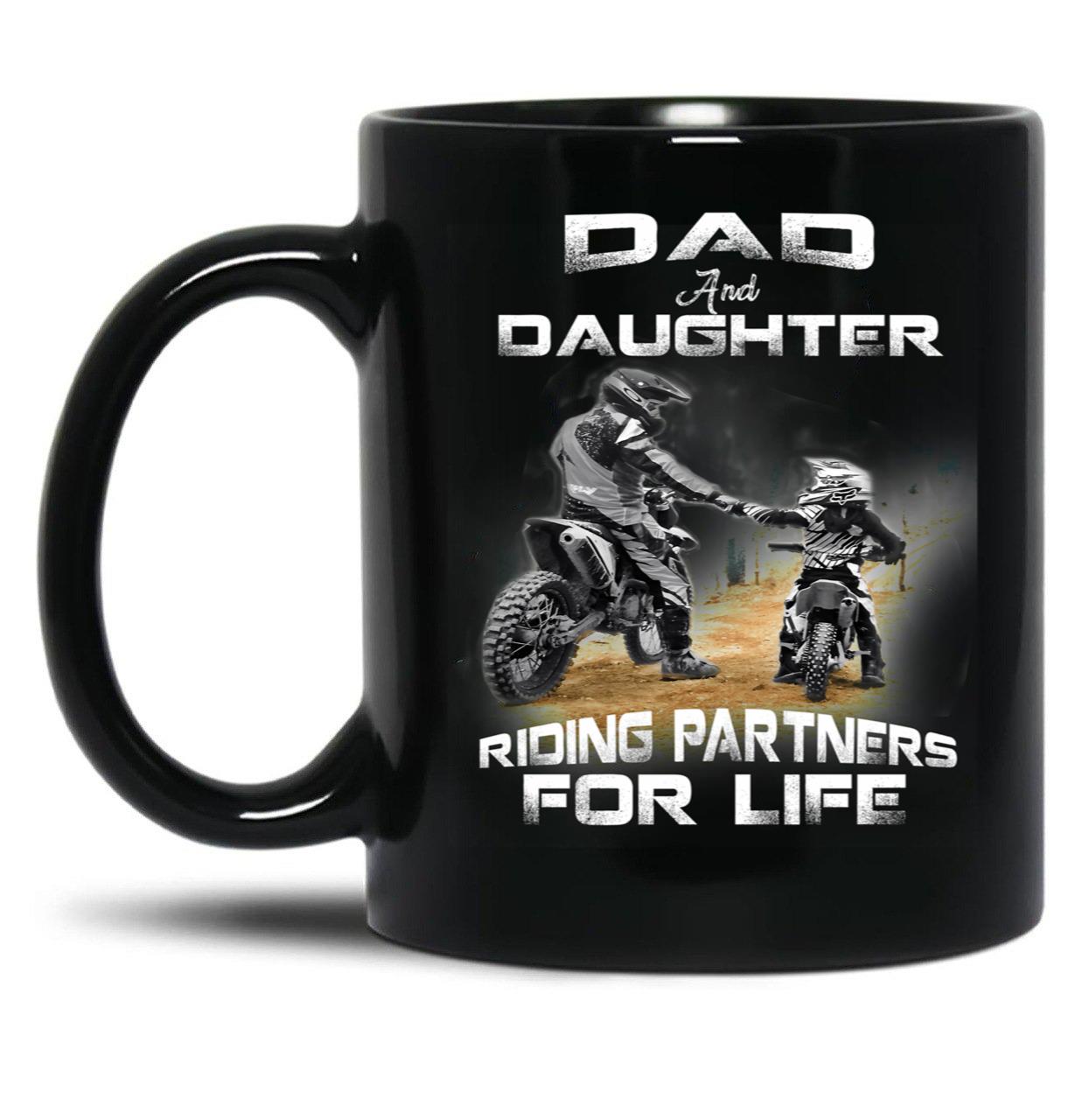 Dad And Daughter Riding Partners For Life Mugs - Motocross Black Coffee Mug