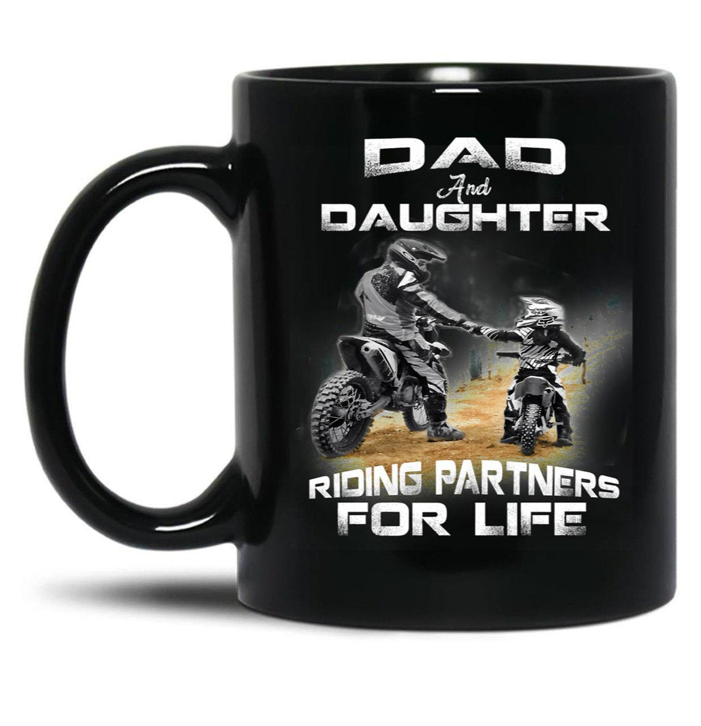 Dad And Daughter Riding Partners For Life Black Coffee Mug