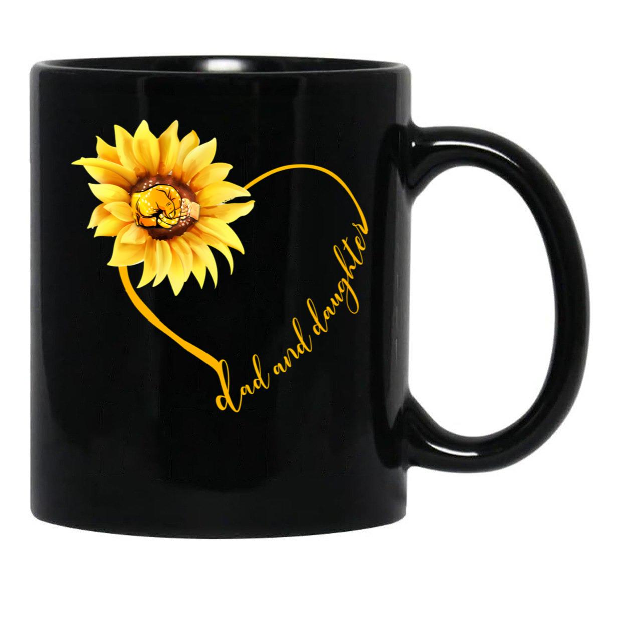 Dad And Daughter Sunflower Heart Gifts Black Coffee Mug - Black