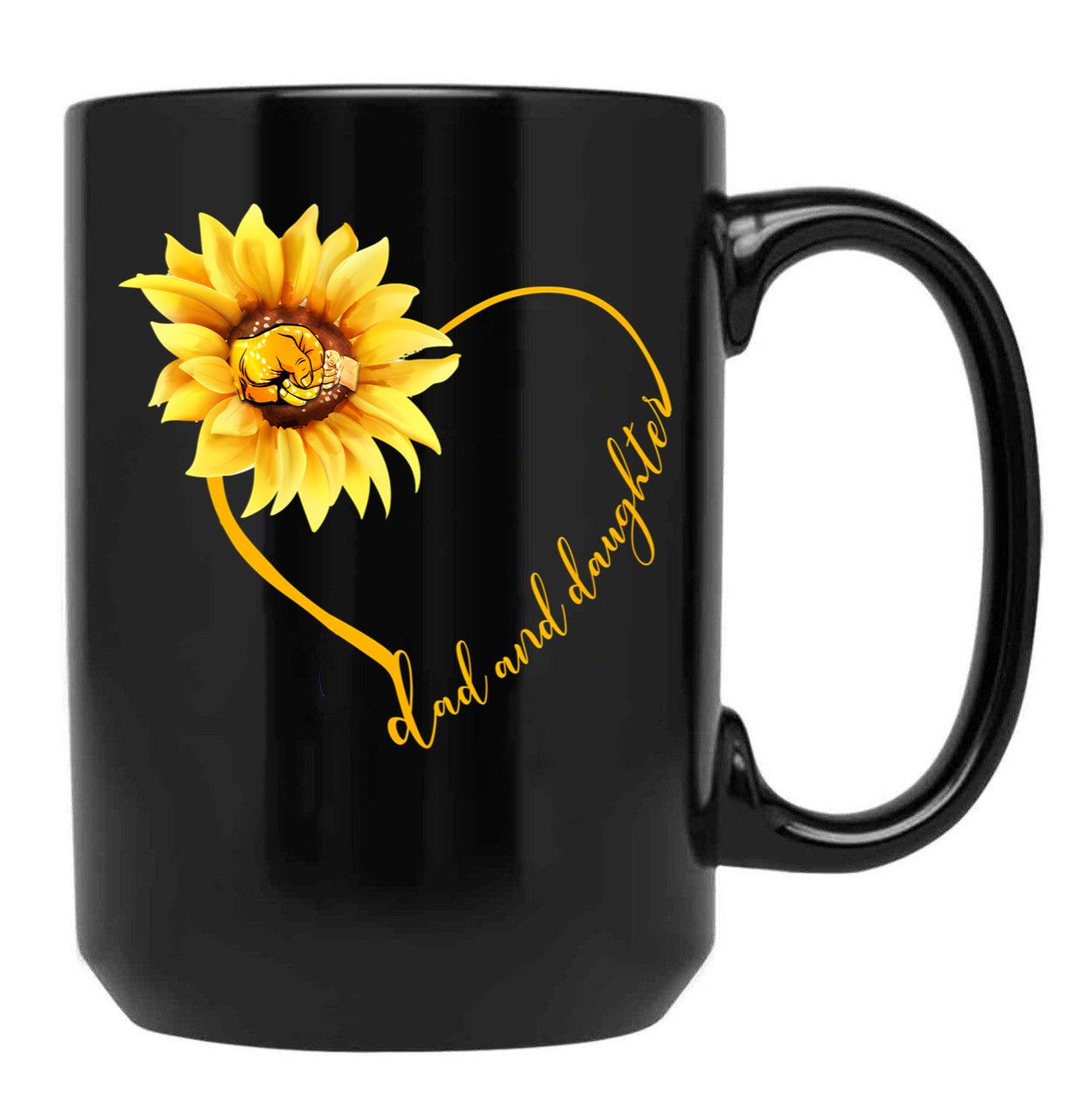 Dad And Daughter Sunflower Heart Gifts Black Coffee Mug - Black