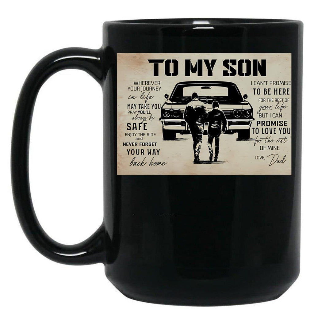 Dad And Son 1970'S Car - To My Son Wherever Your Journey In Life Gift Black Coffee Mug
