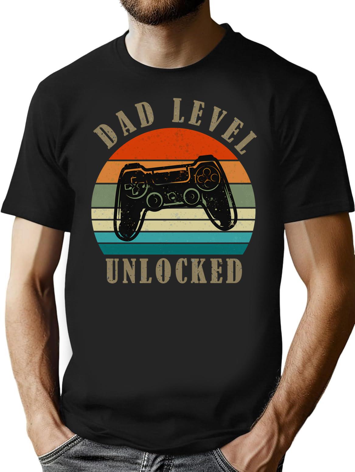 Dad Level Unlocked Vintage T-Shirt for Men & Women, T-Shirts Graphic Tee - Black