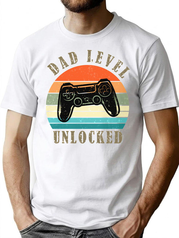 Dad Level Unlocked Vintage T-Shirt for Men & Women, T-Shirts Graphic Tee - White