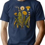 Dandelion Antique Botanical Illustration T-Shirt for Men & Women, T-Shirts Graphic Tee - Navy