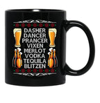 Dasher Vodka Blitzen Alcohol Reindeer Funny Christmas Meme Pullover Black Coffee Mug, Gift Coffee Mug - Black