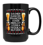 Dasher Vodka Blitzen Alcohol Reindeer Funny Christmas Meme Pullover Black Coffee Mug, Gift Coffee Mug