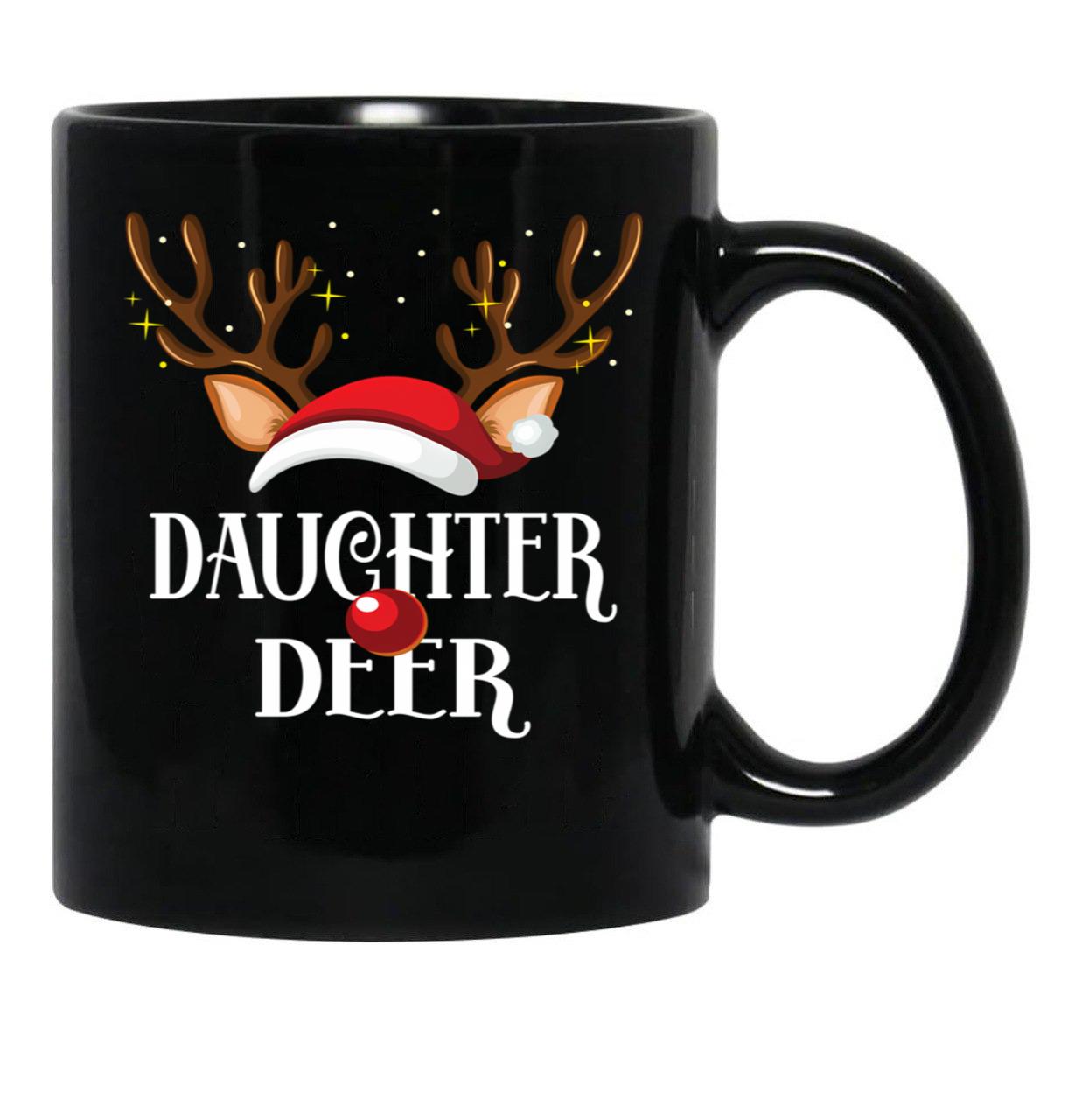 Daughter Deer Family Matching Christmas Reindeer Party Product Black Coffee Mug - Black