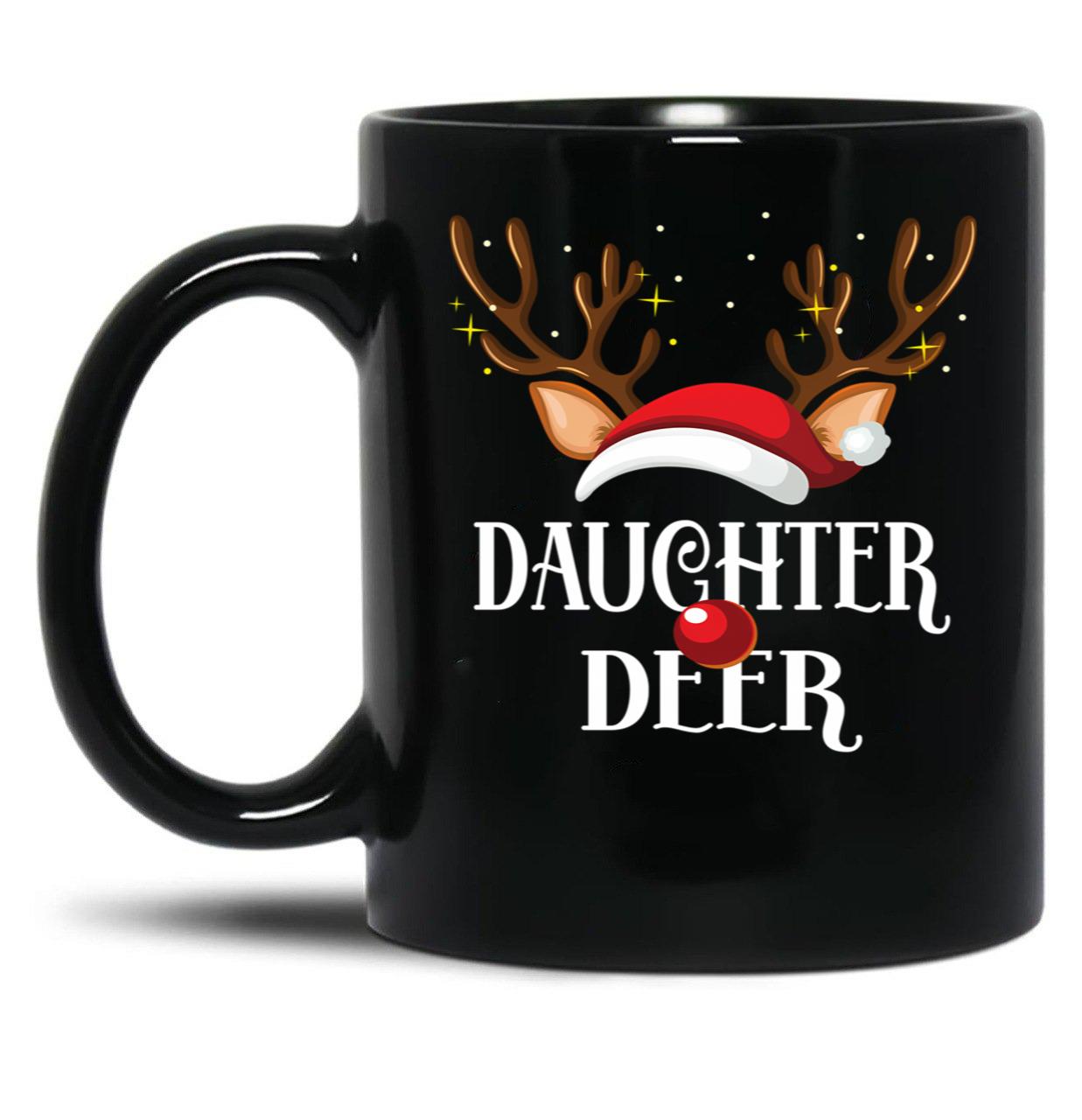Daughter Deer Family Matching Christmas Reindeer Party Product Black Coffee Mug