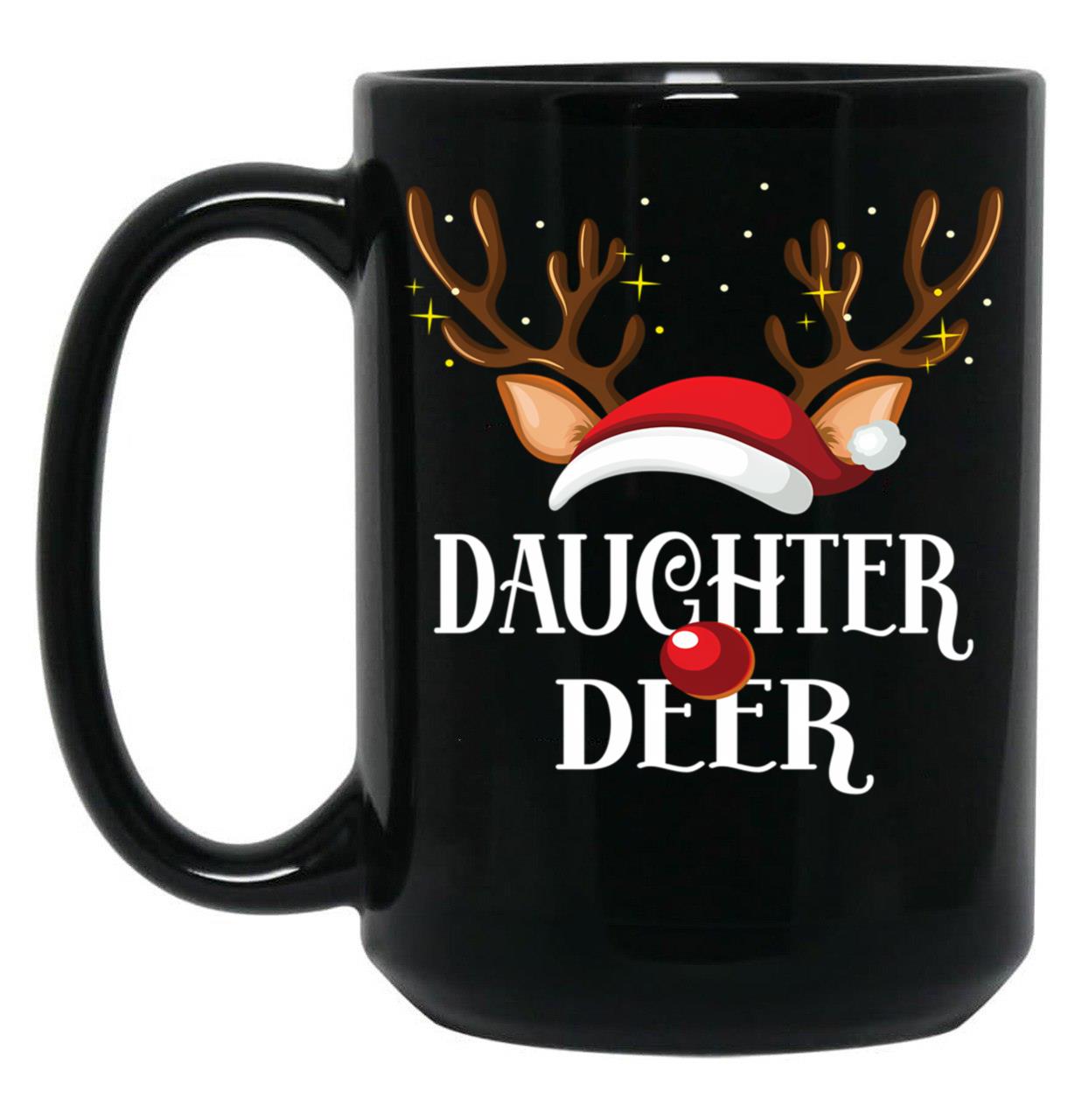 Daughter Deer Family Matching Christmas Reindeer Party Product Black Coffee Mug