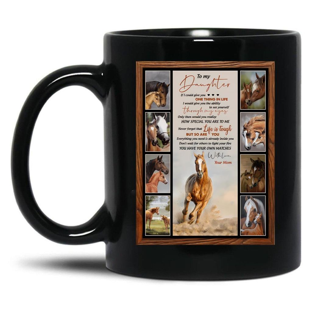 Daughter From Mom Blanket Wild Horse Lovers Family Birthday Matching Gift Black Coffee Mug