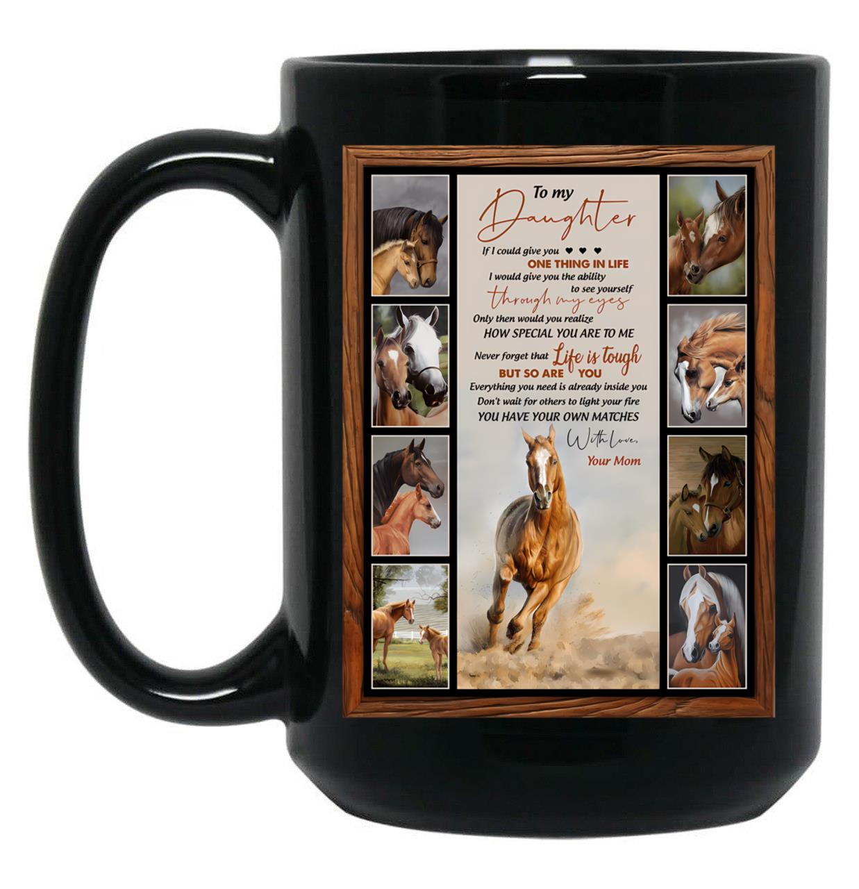 Daughter From Mom Blanket Wild Horse Lovers Family Birthday Matching Gift Black Coffee Mug
