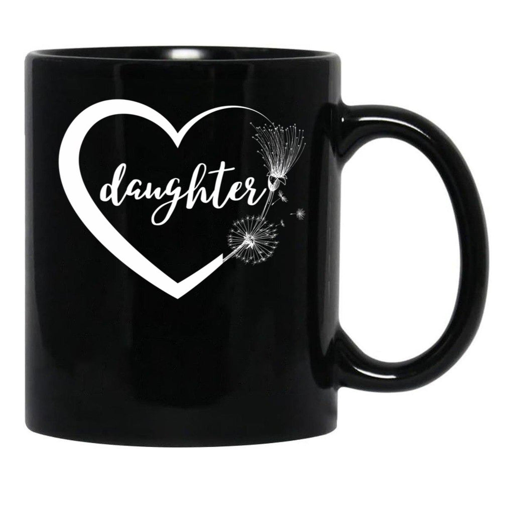 Daughter - Heart And Flowers Black Coffee Mug - Black