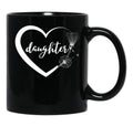 Daughter - Heart And Flowers Black Coffee Mug - Black