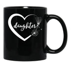 Daughter - Heart And Flowers Black Coffee Mug - Black