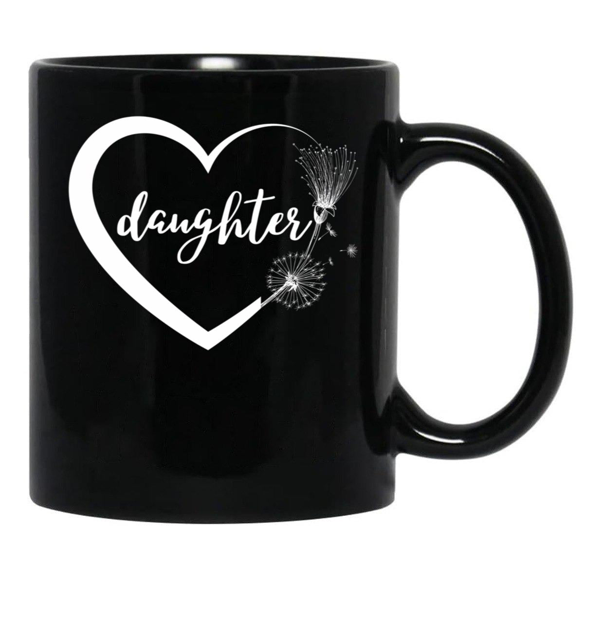 Daughter - Heart And Flowers Black Coffee Mug - Black