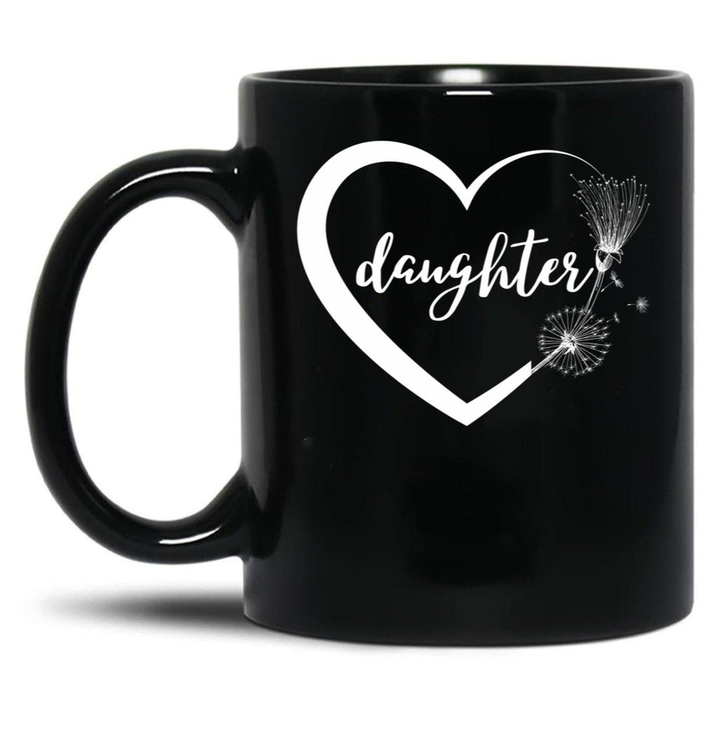 Daughter - Heart And Flowers Black Coffee Mug