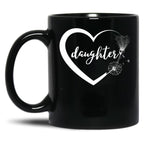 Daughter - Heart And Flowers Black Coffee Mug