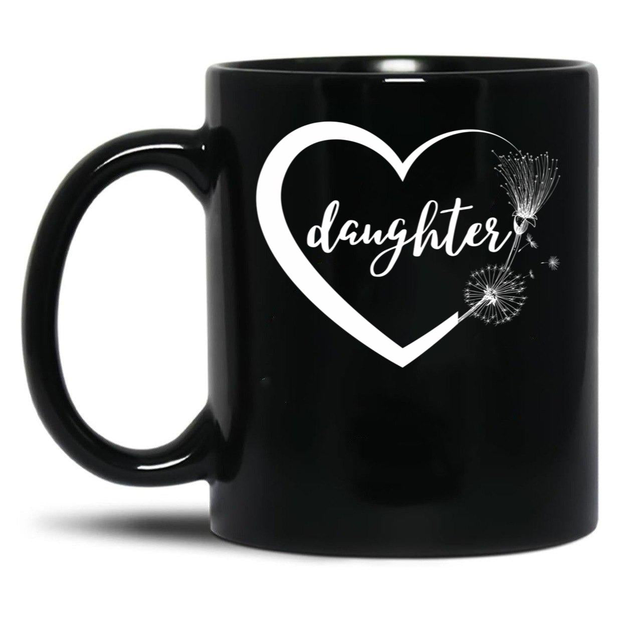 Daughter - Heart And Flowers Black Coffee Mug