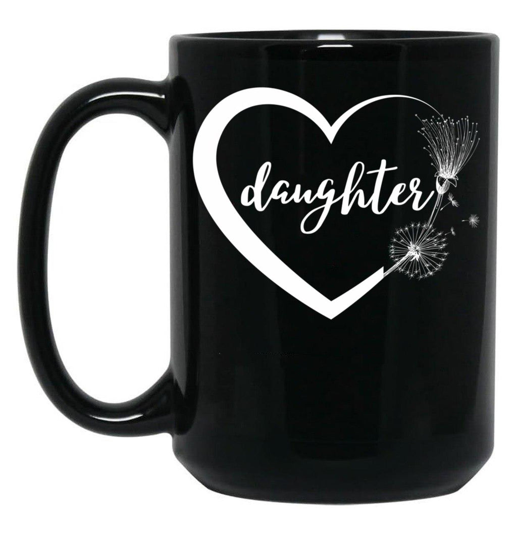 Daughter - Heart And Flowers Black Coffee Mug