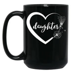 Daughter - Heart And Flowers Black Coffee Mug