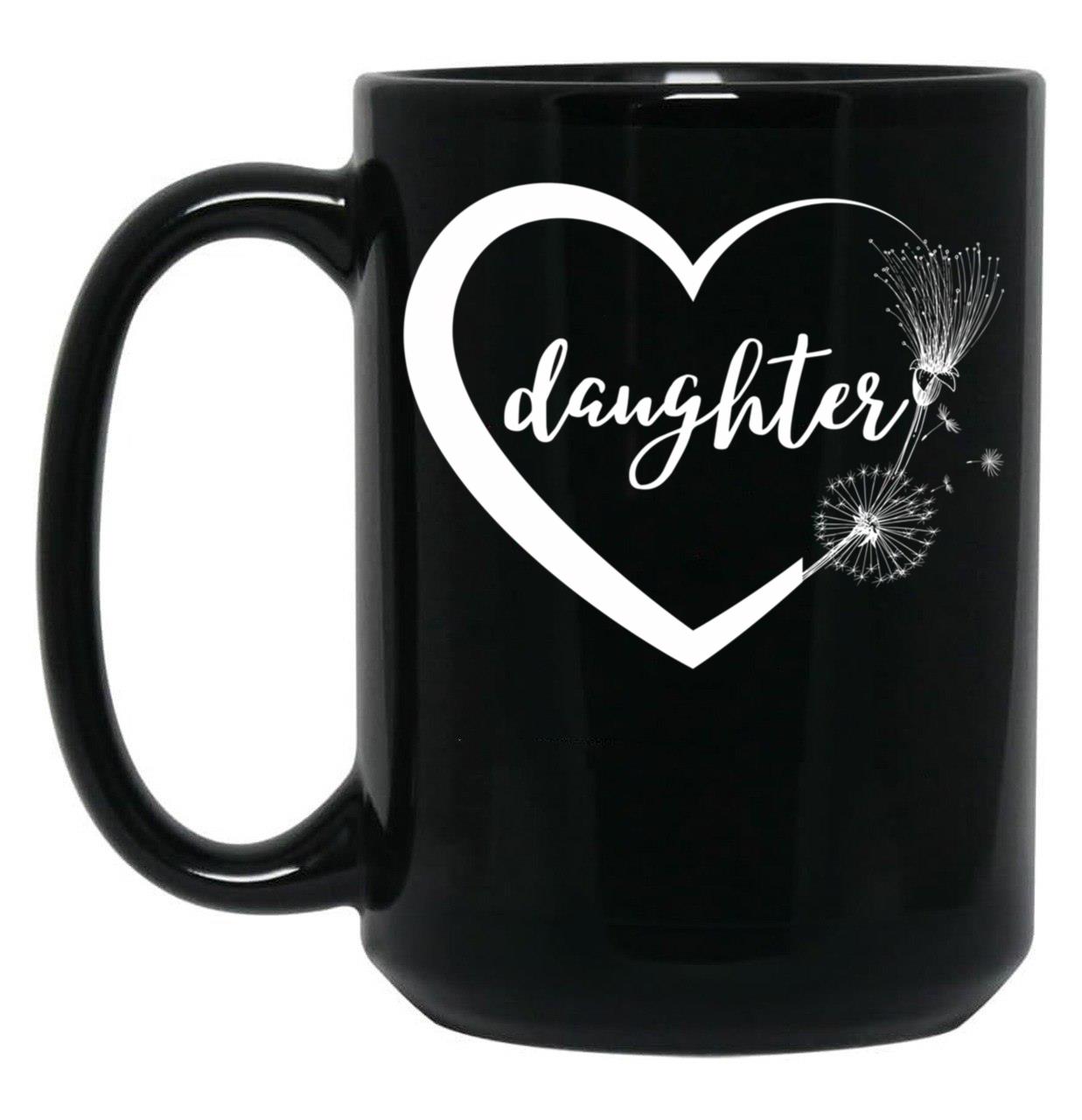 Daughter - Heart And Flowers Black Coffee Mug