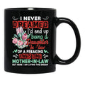 Daughter-In-Law Of A Freaking Awesome Mother-In-Law Family Gift Black Coffee Mug - Black