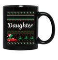 Daughter T-Rex Green And Red Ugly Christmas Sweather Black Coffee Mug - Black