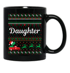 Daughter T-Rex Green And Red Ugly Christmas Sweather Black Coffee Mug - Black