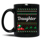 Daughter T-Rex Green And Red Ugly Christmas Sweather Black Coffee Mug