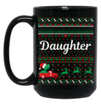 Daughter T-Rex Green And Red Ugly Christmas Sweather Black Coffee Mug