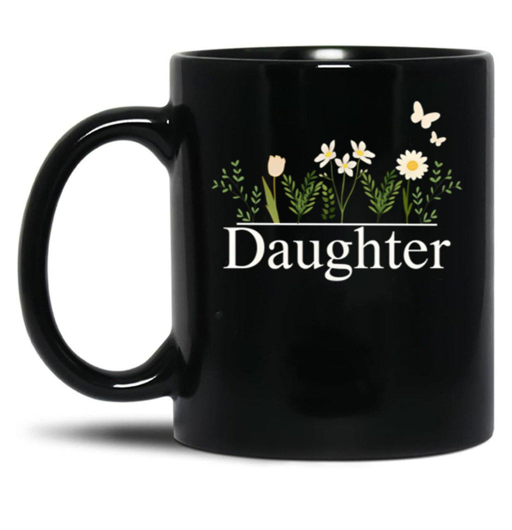 Daughter With White Flowers Black Coffee Mug